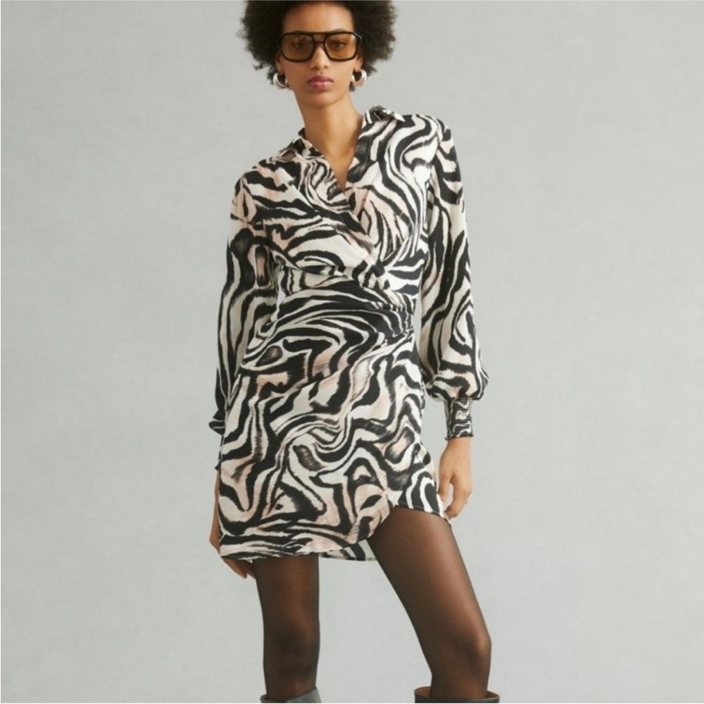 ANTHROPOLOGIE Black and White Zebra Wrap Mini Dress